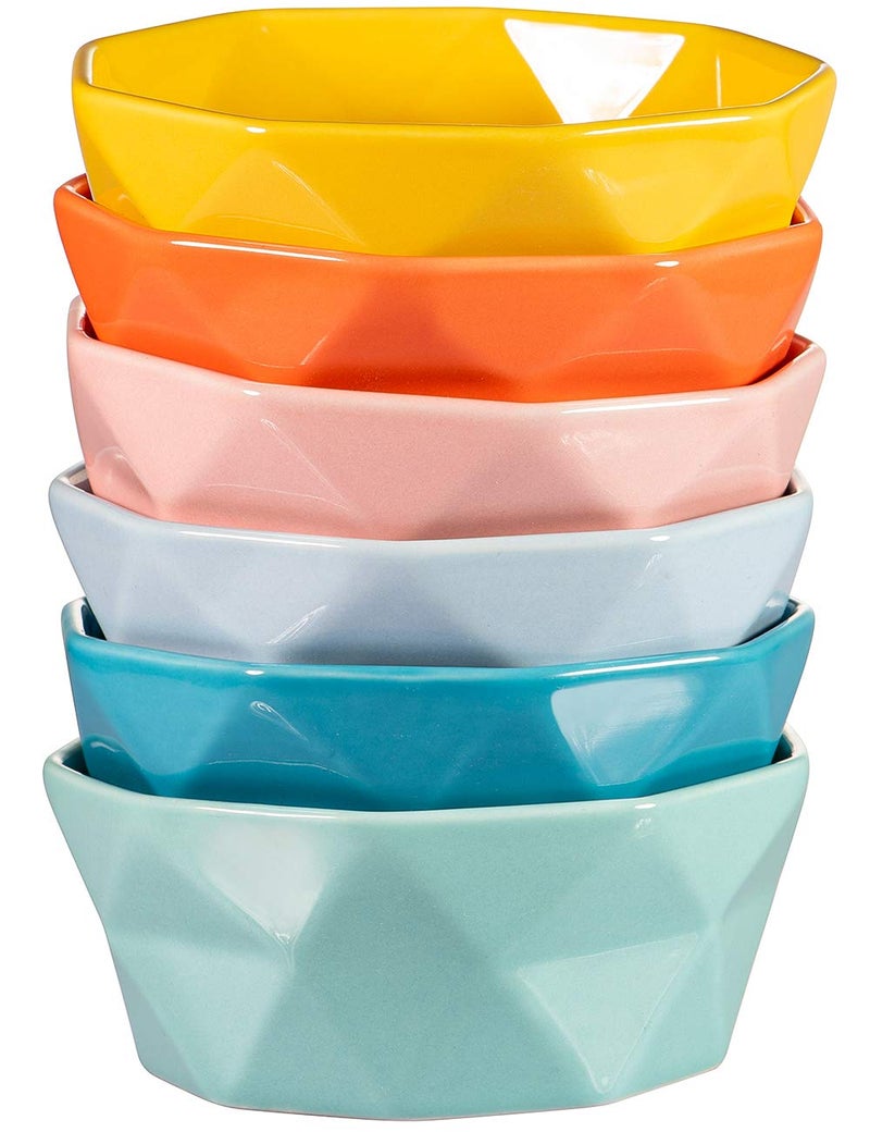 E-liu Porcelain Ramekins Dessert Bowls - 8 Ounce Ceramic Oven Safe Geometric Bowl for Baking Creme Brulee Dessert Pudding Ice Cream Snack Souffle Party Decoration Bouillon Cups - Set of 6 - Image 1